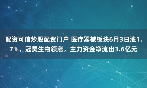 配资可信炒股配资门户 医疗器械板块6月3日涨1.7%，冠昊生物领涨，主力资金净流出3.6亿元